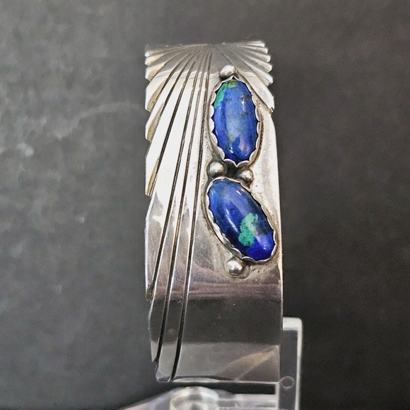 Vintage Robert Johnson RMJ Navajo Sterling Azurite Cuff Bracelet - Picture 10 of 16
